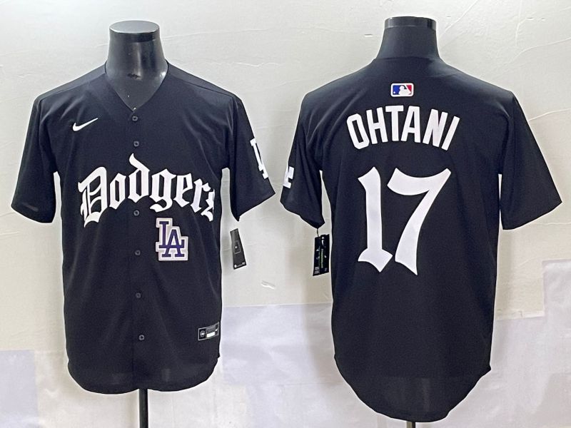 Men 2025 Los Angeles Dodgers #17 Ohtani Black Seventh generation Joint Name Nike MLB Jersey style 14